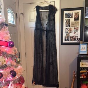 Elegant Black Sheer Polka Dot and Lace Women's Sheer Kimono